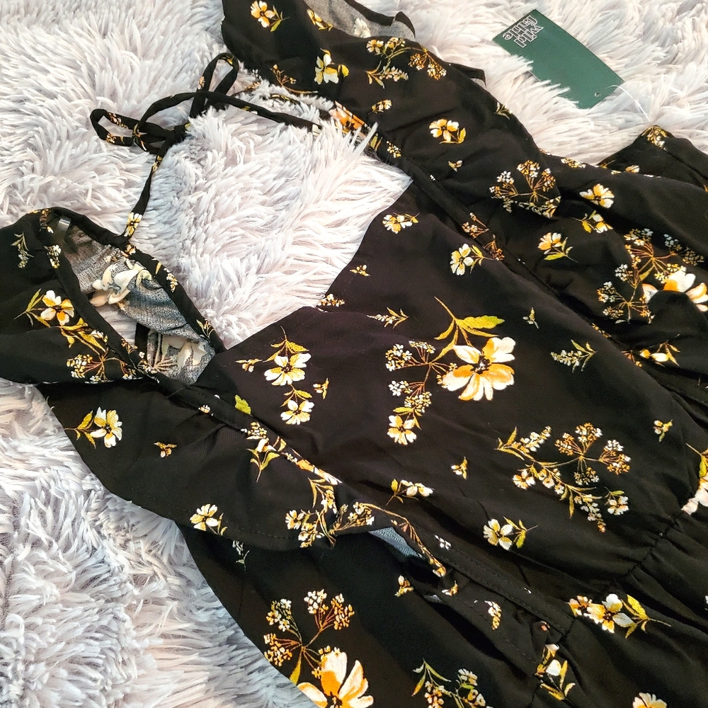 Wild Fable Black Floral Ruffled Tank Mini Dress M